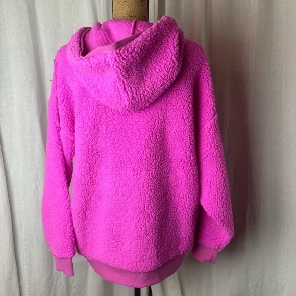 NWT Pink Victoria’s Secret Cozy Bright Pink Fleece Hoodie - Picture 2 of 4